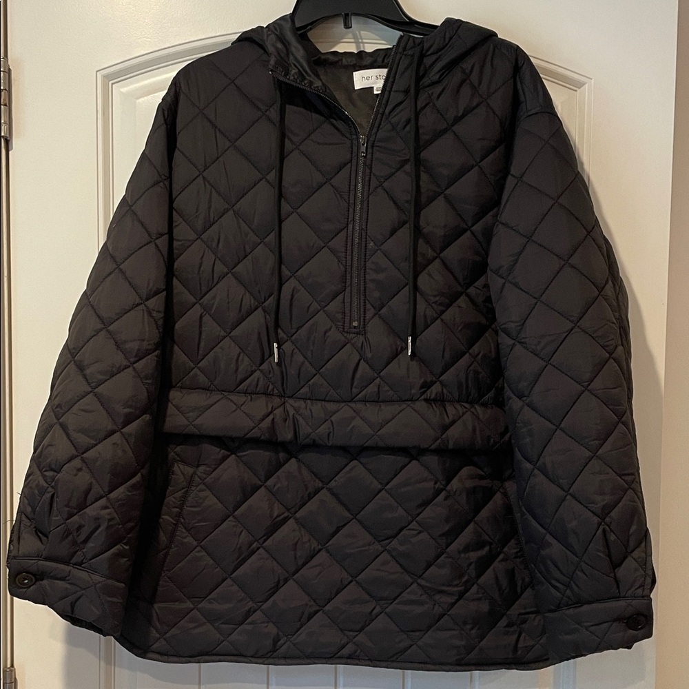 Her Story Black Quilted Hooded Jacket 2XL